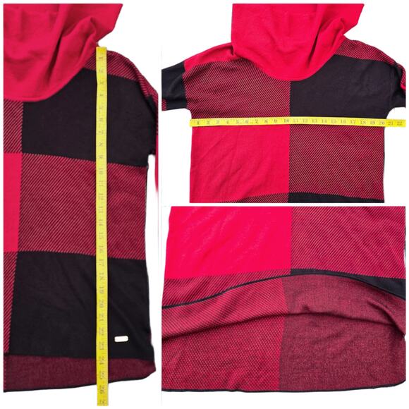 Colorblock Sweater Calvin Klein Size S Knit Pullover Cowl Neck Red Black Check - Picture 6 of 8